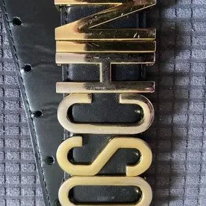 COPY - Black & gold moschino belt 80s Moschino Redwall Belt, Wide Black Leather Belt, Gold  main image 4